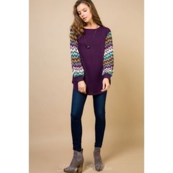 Hacci Chevron Balloon Sleeve Tunic - Size M - Picture 3 of 4